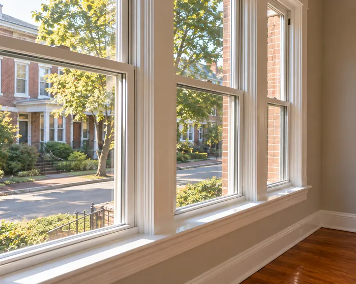 Streak-free double-hung windows with clean sills and tracks