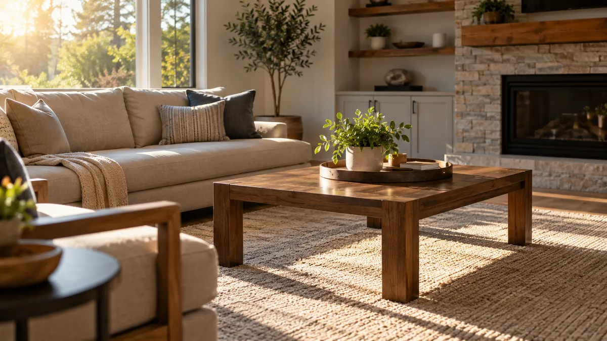 A bright, clean kitchen and living area after a house cleaning